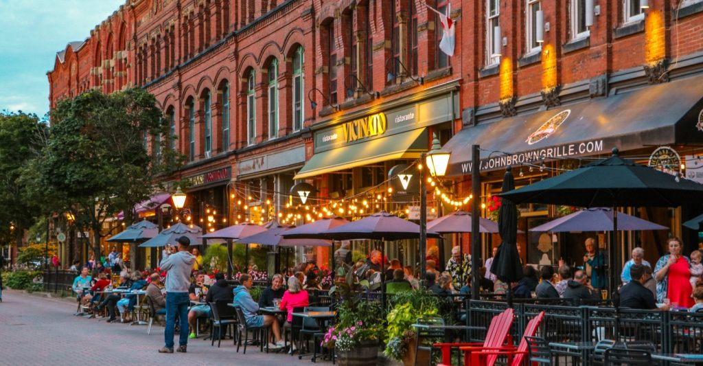 Historic storefronts and restaurants in downtown Charlottetown