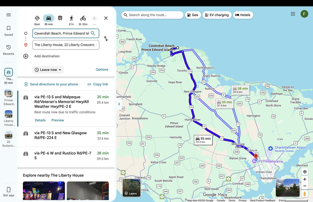From The Liberty House to Cavendish Beach route map