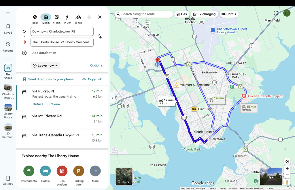 From The Liberty House to Downtown Charlottetown route map