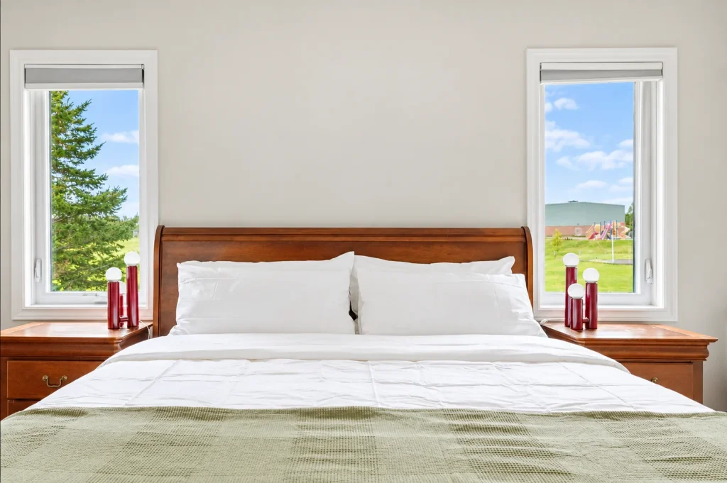 Front view of the main bedroom bed